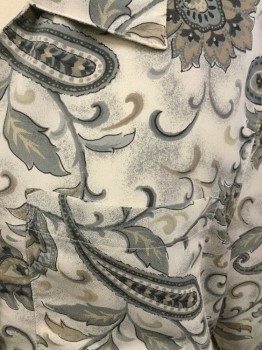 Womens, Blouse, ALFRED DUNNER, Ecru, Gray, Lt Brown, Black, Polyester, Floral, Paisley/Swirls, Sz.18, L/S, Button Front, Collar Attached, 1 Pocket