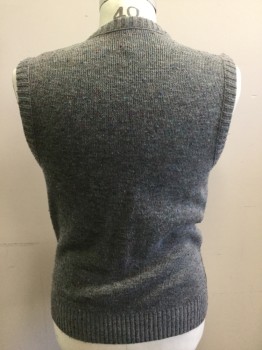 LE TIGRE, Gray, Lt Gray, Wool, Chevron, 5 Bttns, Multi Color Flecks Throughout, Lt Gray Ribbed Knit Placket/Armholes/Waistband, Solid Lt Gray Back,