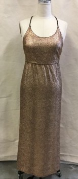 Womens, Evening Gown, Copper Metallic, Polyester, Spandex, Solid, Stretch, Sleeveless, Greek Goddess Look