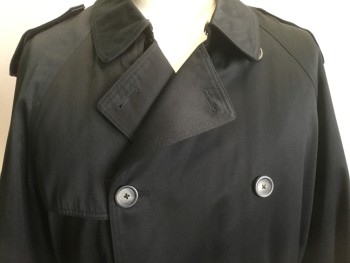 Mens, Coat, Trenchcoat, Lauren, Black, Poly/Cotton, Solid, 44 R, Collar Attached, Double Breasted, 2 Pockets, Epaulets, , Matching Belt, Removable Liner,