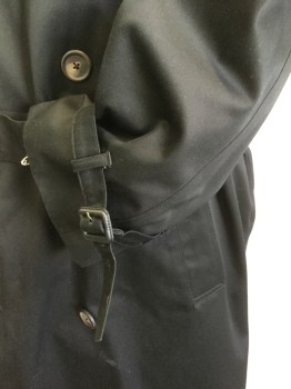 Mens, Coat, Trenchcoat, Lauren, Black, Poly/Cotton, Solid, 44 R, Collar Attached, Double Breasted, 2 Pockets, Epaulets, , Matching Belt, Removable Liner,