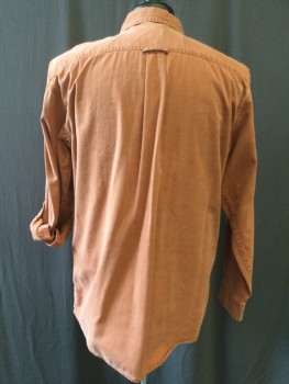 OUTDOOR LIFE, Rust Orange, Cotton, Solid, Button Front, Collar Attached, Long Sleeves, 2 Flap Pocket, Faded Look