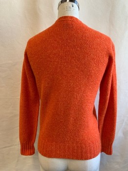 TRIMMINGHAMS, Orange, Wool, Solid, Gold Rounded Embossed Button Front, Long Sleeves, Ribbed Knit Neck/Waistband/Cuff