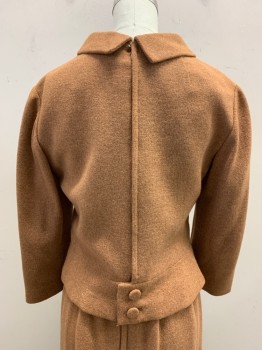 Womens, 1960s Vintage, Suit, Jacket, NL, Lt Brown, Wool, B: 36, Mock Neck, Zip Back, Button Back at Waist, Hook & Eye on Collar, Long Sleeves,