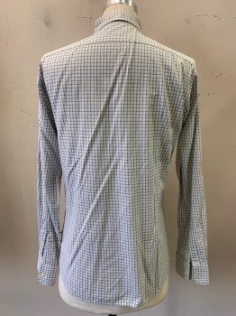 Mens, Casual Shirt, JOHN VARVATOS, White, Mint Green, Tan Brown, Cotton, Plaid - Tattersall, S, L/S, Button Front, Collar Attached, Chest Pocket