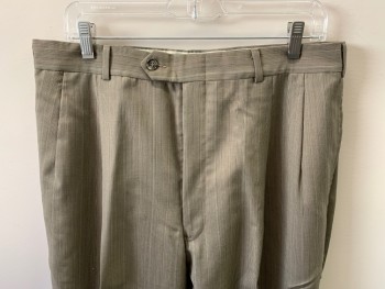 Mens, Suit, Pants, BOTANY 500, Khaki Brown, Brown, White, Tan Brown, Wool, Stripes - Vertical , Double Pleats, 2 Slant Pocket,