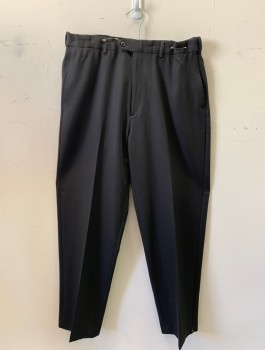 Mens, Slacks, ROUNDTREE & YORKE, Black, Polyester, Solid, I:33, W:36, Flat Front, Button Tab, Zip Fly, 4 Pockets, Belt Loops