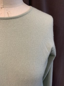 LORD & TAYLOR, Sage Green, Cashmere, Solid, Knit, Pullover, Crew Neck, Long Sleeves