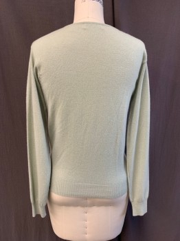 Womens, Sweater, LORD & TAYLOR, Sage Green, Cashmere, Solid, S, Knit, Pullover, Crew Neck, Long Sleeves