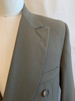 J. RIGGINGS, Olive Green, Wool, Solid, Double Breasted, 6 Buttons, Peaked Lapel, 3 Pockets, 4 Button Cuffs,