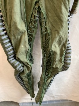 Womens, Sci-Fi/Fantasy Jumpsuit, NL, Olive Green, Cotton, Synthetic, Solid, W 30, B 34, CN, Front & Back Zippers, Tubing/Lacing/Cords, Zipper @ Feet
