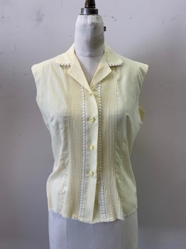 MACSHORE CLASSICS, Lt Yellow, Cotton, Solid, C.A., Slvls, Button Front, White Stitching on Collar and Down Front, Undone Hem,