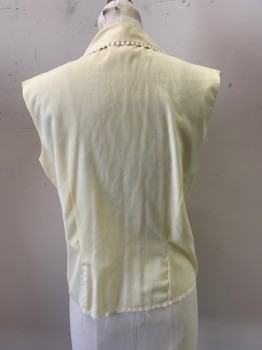 Womens, Blouse, MACSHORE CLASSICS, Lt Yellow, Cotton, Solid, B36, C.A., Slvls, Button Front, White Stitching on Collar and Down Front, Undone Hem,