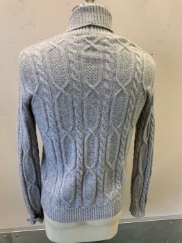 Mens, Cardigan Sweater, NEIMAN MARCUS, Heather Gray, Cashmere, Heathered, Cable Knit, L, L/S, Ribbed Shawl Collar