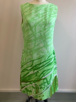 ALEX COLEMAN, Green, Abstract, Boat Neck, Sleeveless, Back Zip,