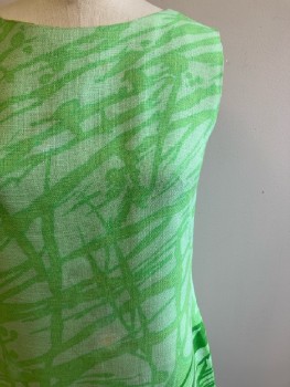 ALEX COLEMAN, Green, Abstract, Boat Neck, Sleeveless, Back Zip,