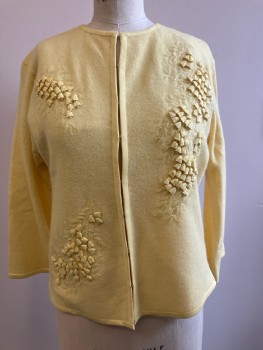 Womens, Sweater, WINDSOR, B: 38, Yellow, Solid, CN, L/S, Hook And Eye Closure, Floral Detail With Seed Beads, Cardigan