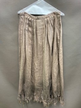 Womens, Historical Fiction Skirt, NK, Lt Brown, Cotton, Solid, W. 30, Distressed, Tears in Fabric at Bottom, Dark Oil Stains at Bottom, Drawstring at Back, Hook at Back