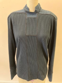 Womens, Sci-Fi/Fantasy Top, MTO, Midnight Blue, Heather Gray, Polyester, Textured Fabric, 38, Mandarin Collar, L/S, Ribbed , Heathered , Piping Detail . CB Zip