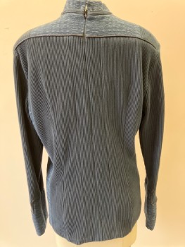Womens, Sci-Fi/Fantasy Top, MTO, Midnight Blue, Heather Gray, Polyester, Textured Fabric, 38, Mandarin Collar, L/S, Ribbed , Heathered , Piping Detail . CB Zip