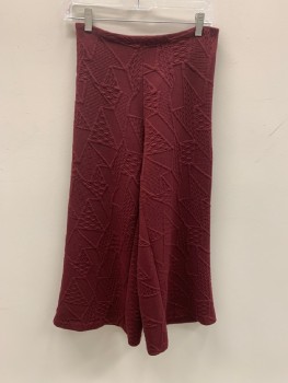 Womens, Sci-Fi/Fantasy Pants, MTO, Red Burgundy, Polyester, Abstract , W26, Zip Side, Self Pattern, Wide Leg, Culottes