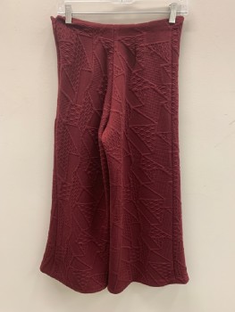 MTO, Red Burgundy, Polyester, Abstract , Zip Side, Self Pattern, Wide Leg, Culottes