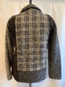 Womens, Casual Jacket, CHICO'S DESIGN, Black, Beige, Cream, Dk Brown, Acrylic, Wool, Color Blocking, Plaid, B44, Cozy Heather Chunky Weave, Single Breasted, 4 Buttons, C.A.,