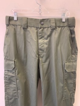 511 Tactical, Dk Olive Grn, Polyester, Cotton, Solid, Tactical Pants, Zip Fly, Belt Loops, 5 + Pockets (including 2 Cargo Pockets & 4 Back Welt Pockets)