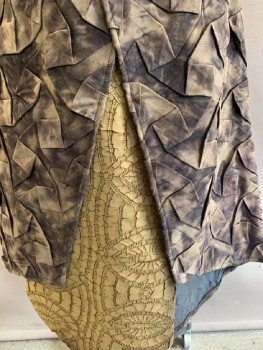 Womens, Sci-Fi/Fantasy Skirt, MTO, Brown, Mushroom-Gray, Khaki Brown, Tan Brown, Synthetic, Cotton, Mottled, W:28, Velcro Snap On Waist Band, Front Slit , With Geometric Pleading . Kbhaki Texture Panel On Front