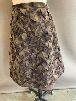 Womens, Sci-Fi/Fantasy Skirt, MTO, Brown, Mushroom-Gray, Khaki Brown, Tan Brown, Synthetic, Cotton, Mottled, W:28, Velcro Snap On Waist Band, Front Slit , With Geometric Pleading . Kbhaki Texture Panel On Front