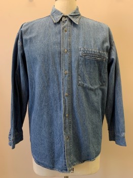 Mens, Jean Jacket, CITY BOY, Denim Blue, Cotton, Solid, M, S/S, Button Front, Collar Attached, Chest Pocket