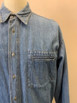 Mens, Jean Jacket, CITY BOY, Denim Blue, Cotton, Solid, M, S/S, Button Front, Collar Attached, Chest Pocket