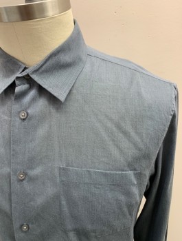 Mens, Casual Shirt, JOHN VARVATOS, Dove Gray, Cotton, Solid, L, L/S, Button Front, Chest Pocket, Light Gray Pearl Button