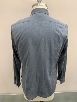 Mens, Casual Shirt, JOHN VARVATOS, Dove Gray, Cotton, Solid, L, L/S, Button Front, Chest Pocket, Light Gray Pearl Button