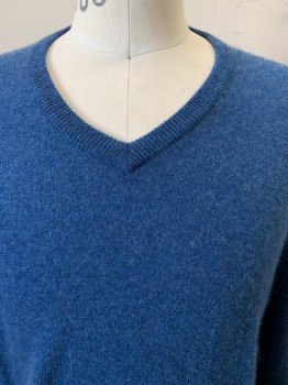 Mens, Pullover Sweater, CLUB ROOM, Dk Blue, Cashmere, Solid, L, L/S, V Neck, Pullover