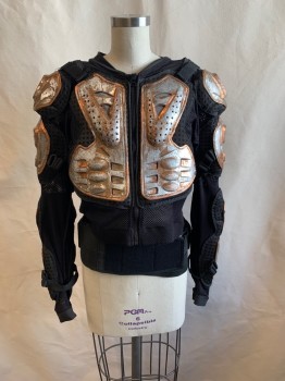Unisex, Sci-Fi/Fantasy Jacket, MTO, Black, Synthetic, M, Round Neck, Mesh, Bronze & Silver Faux Metal Plates, Larger Removable Plate at Back, Wide Waist Band with Velcro, Multiple Adjustable Elastic Straps, L/S