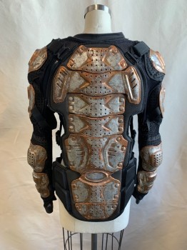 Unisex, Sci-Fi/Fantasy Jacket, MTO, Black, Synthetic, M, Round Neck, Mesh, Bronze & Silver Faux Metal Plates, Larger Removable Plate at Back, Wide Waist Band with Velcro, Multiple Adjustable Elastic Straps, L/S