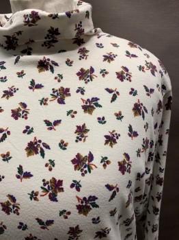 Womens, Top, SEPARATE ISSUE, White, Multi-color, Poly/Cotton, Leaves/Vines , B: 46, 20W, L/S, Turtleneck