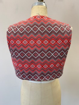 Womens, 1970s Vintage, Piece 1, NL, Red, Pink, White, Gray, Polyester, Zig-Zag , Diamonds, B:32, Vest, Made To Order