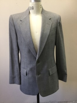 Mens, Suit, Jacket, CHRISTIAN DIOR, Lt Gray, Lt Blue, Black, Wool, Plaid, 38L, Single Breasted, Collar Attached, Notched Lapel, 3 Pockets, 2 Buttons