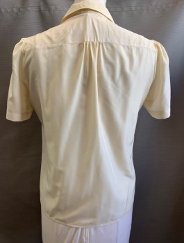 COPY CATS, Cream, Silk, Solid, S/S, Button Front, Camp Shirt, Gathered At Shoulders, **Comes With Matching Fabric Tie For Neck