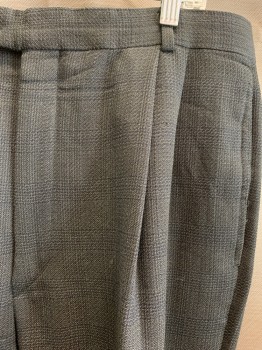 JOSEPH ABBOUD, Black, Blue, Taupe, Wool, Plaid, Pleated Front, Zip Fly, Bttn. Closure, 4 Pockets, Belt Loops, Cuffed