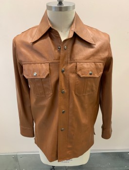 Mens, Leather Jacket, BROADWAY, Sienna Brown, Vinyl, Cotton, Solid, C42, L/S, Snap Front, 2 Patch Pockets With Snap Flaps **Red Stains On Front, Red And Green Stains On Back