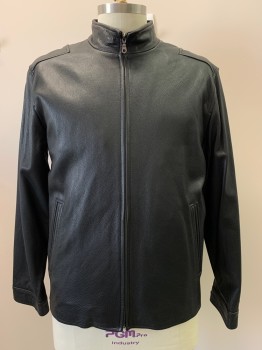 Mens, Leather Jacket, DANIER, Black, Leather, Solid, XL, Pebble Grain, Stand C.A., Zip Front, 2 Pckts, L/S, Snap Cuffs