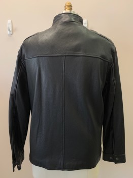 Mens, Leather Jacket, DANIER, Black, Leather, Solid, XL, Pebble Grain, Stand C.A., Zip Front, 2 Pckts, L/S, Snap Cuffs
