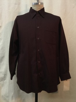 NORDSTROM, Plum Purple, Cotton, Solid, Plum, Button Front, Button Down Collar, Long Sleeves, 1 Pocket,