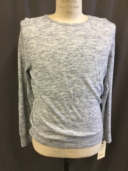Mens, Pullover Sweater, J CREW, Navy Blue, White, Cotton, Acrylic, Heathered, M, Crew Neck, Long Sleeves,