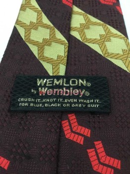 WEMBLON WEMBLEY, Dk Brown, Gold, Red, Butter Yellow, Polyester, Stripes - Diagonal , Geometric, 4 In Hand,
