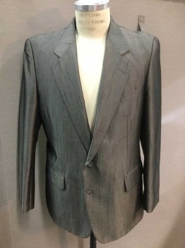 Mens, Blazer/Sport Co, Jackie Vital, Silver, Polyester, Viscose, Solid, 42R, Single Breasted, Collar Attached, Notched Lapel, 3 Pockets, 2 Buttons