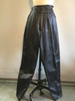 Womens, Pants, LIZ ROBERTS, Black, Leather, Solid, 25W, Double Pleats, 2 Pockets, Zip Front, Double Button Tab Wide Waistband,